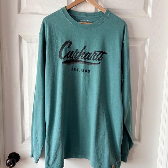 Carhartt Other - Carhartt Mens Large Tall Loose Fit Long Sleeve Graphic T-Shirt Teal Green Logo